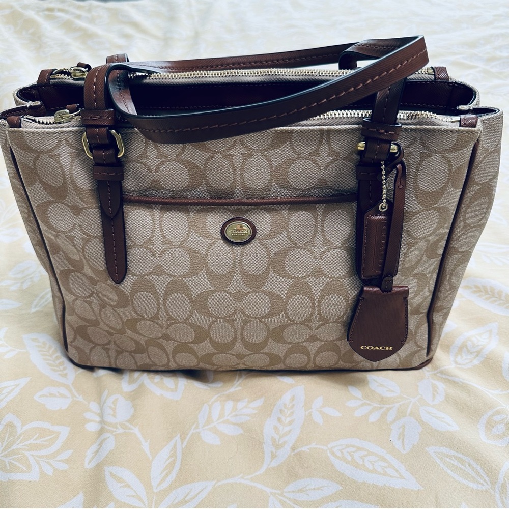 Coach F24603 Peyton Signature Double Zip Purse Brass/Khaki